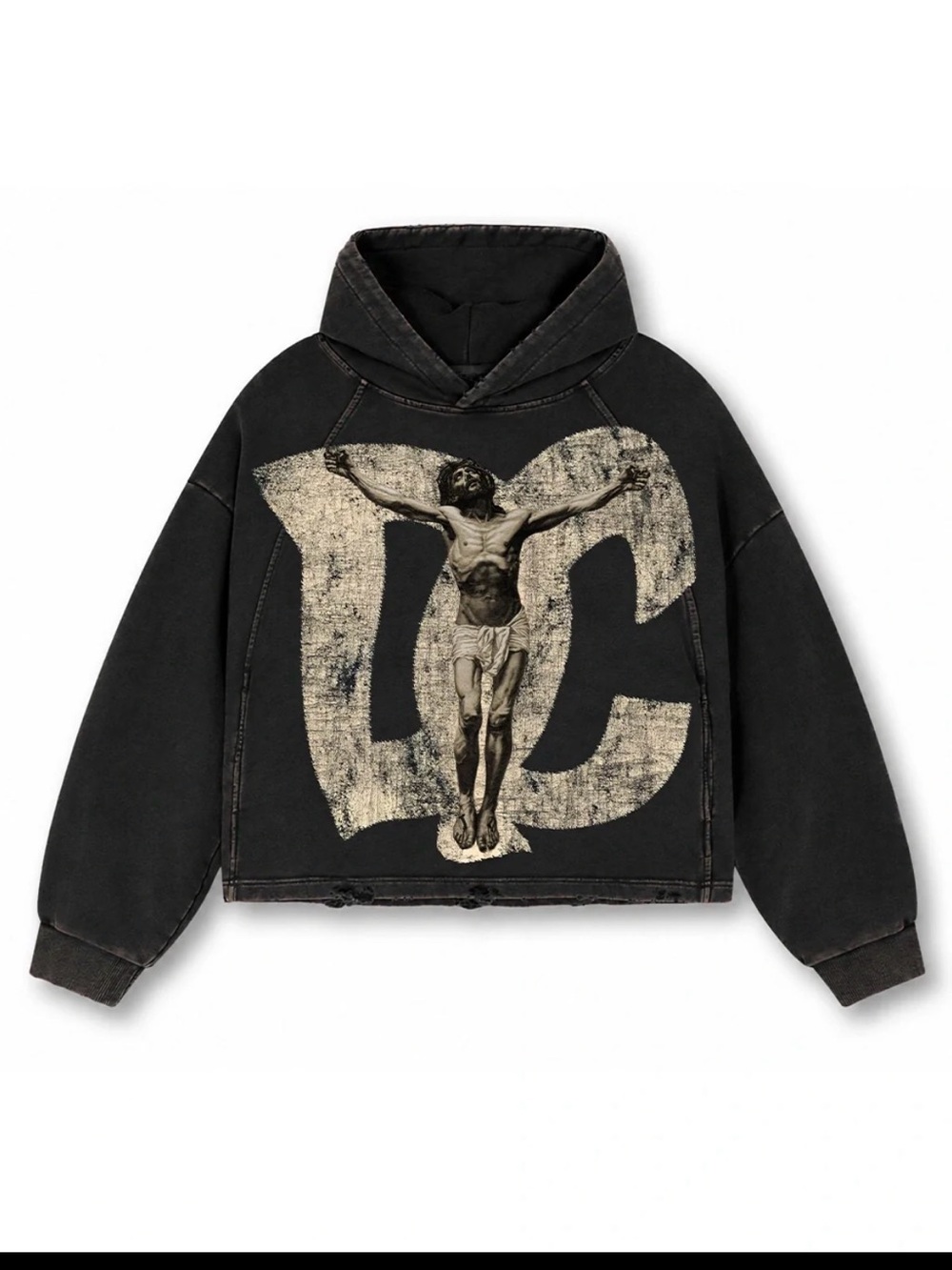 Vintage savior print boxy hoodie-719